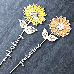 Custom laser engraved wood sunflowers